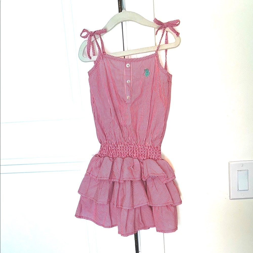 U.S. Polo Assn. Pink Striped Girls Size 6 Dress with bow straps & Ruffle skirt